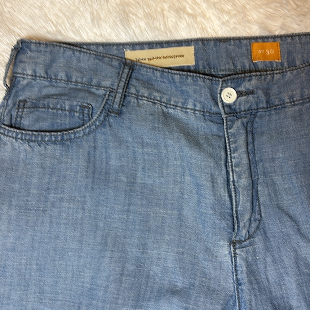 Anthropologie Pilcro Blue Chambray Tencel Linen Wide Leg Pant 30" Mid Rise - Picture 3 of 12